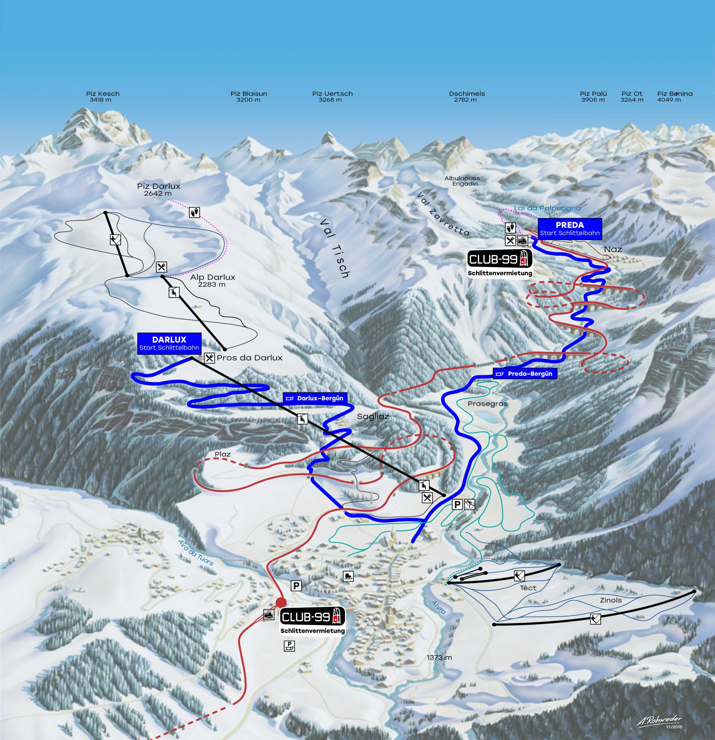 Pistenplan Schlitteln Bergün